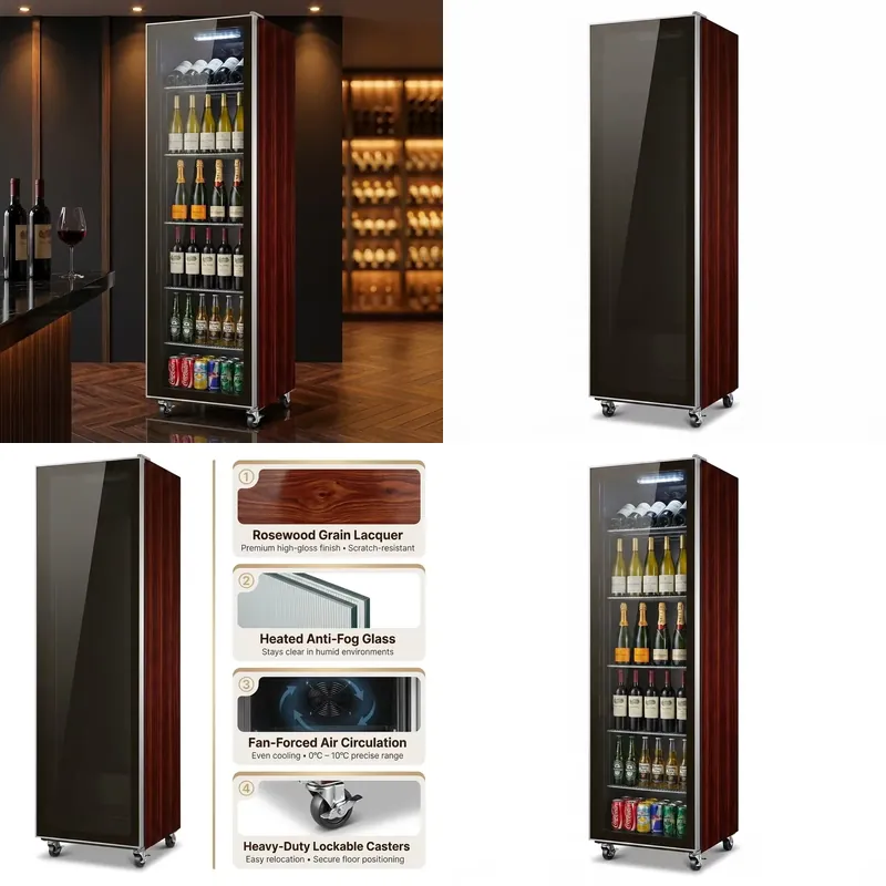 Wine Beer Cooler Fridge - Certyfikat SFW, wykończenie w kolorze palisandru,