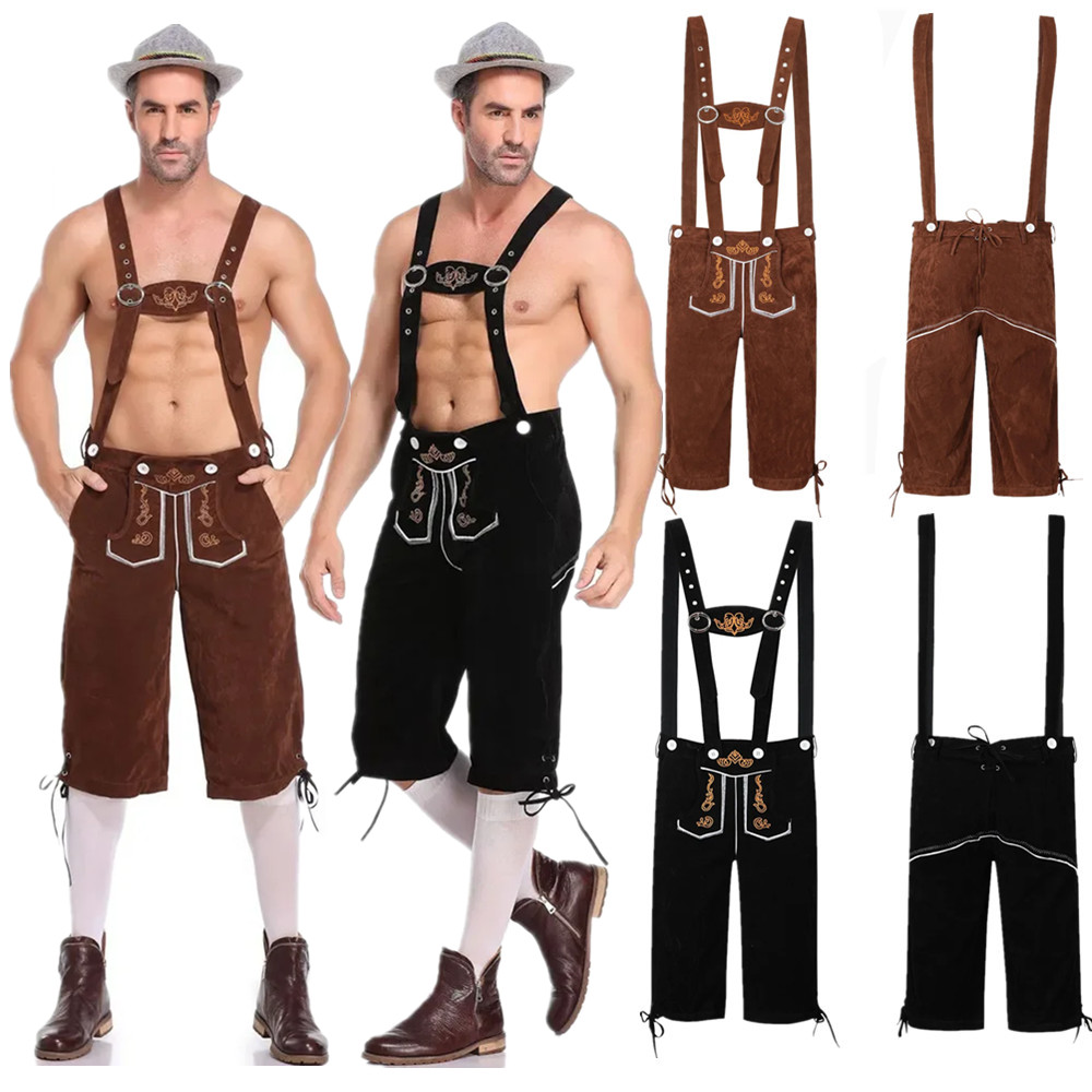 Beer & Wine Grab - Męski strój Oktoberfest Lederhosen M-XXL, czarno-brązowe