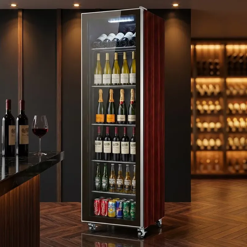 Wine Beer Cooler Fridge - Certyfikat YWM, wykończenie w kolorze palisandru,