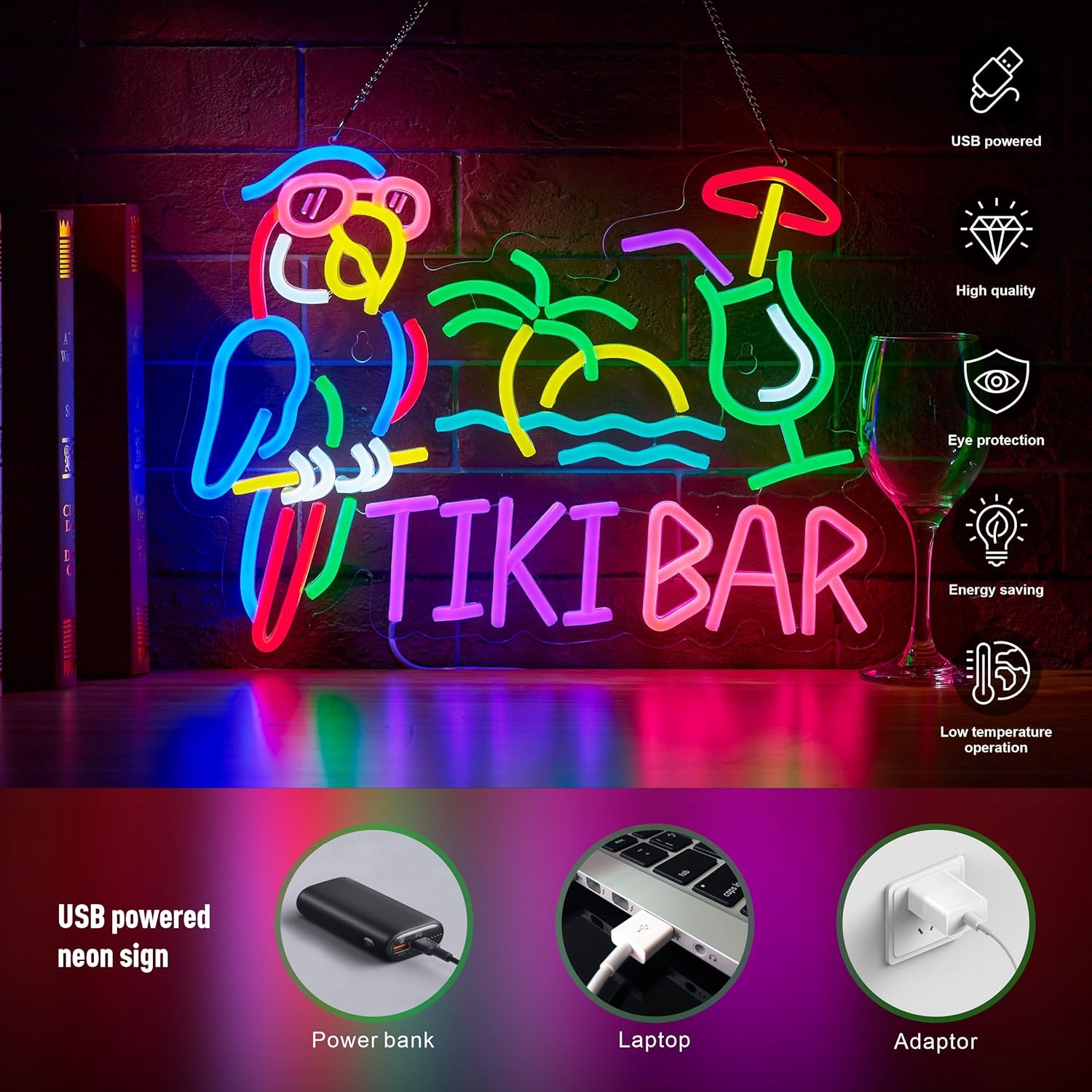 Neonowy Znak Tiki Bar Papuga P – Beer & Wine Grab recenzja i cena